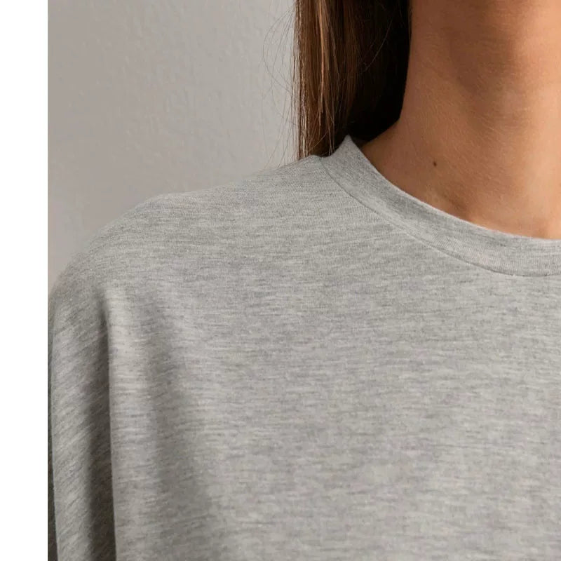 Women's Slim-waist Long Sleeve Cropped Relaxed T-shirt Casual Tee Casual Top Office Workwear Outfit for Women