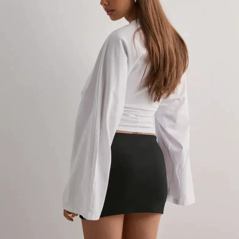 Women's Slim-waist Long Sleeve Cropped Relaxed T-shirt Casual Tee Casual Top Office Workwear Outfit for Women