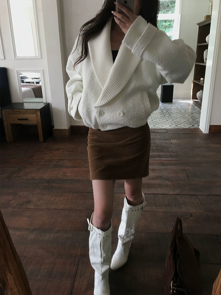 Women's Lapel Oversized Cropped Winter Coat for Fall Layering Travel Office Everyday Wear Holiday Date Night