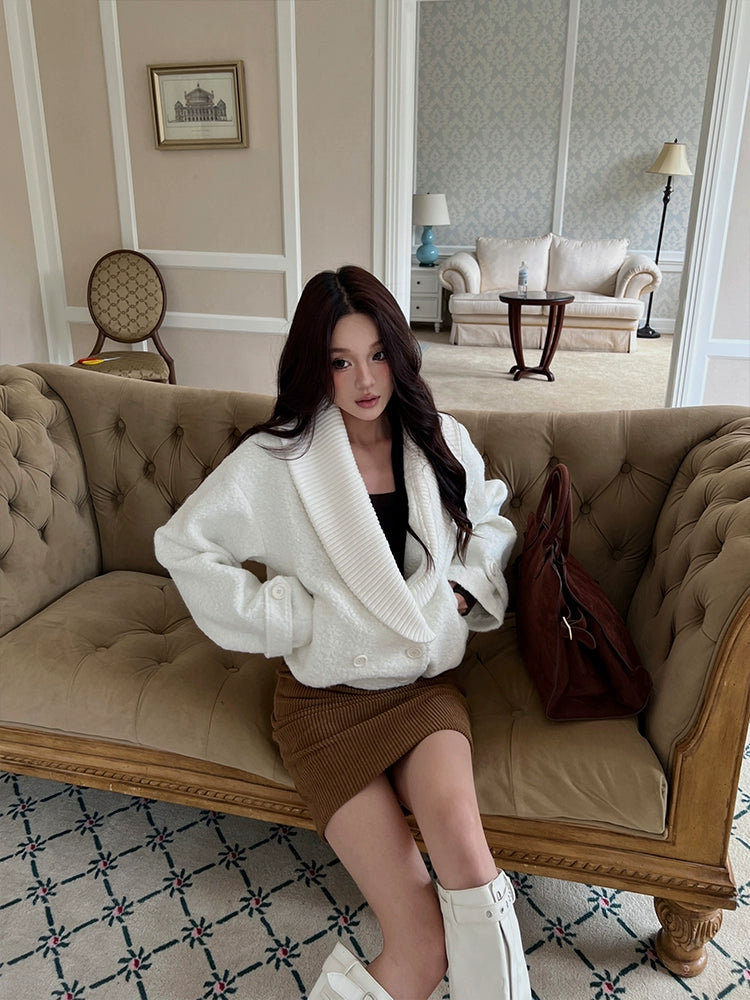Women's Lapel Oversized Cropped Winter Coat for Fall Layering Travel Office Everyday Wear Holiday Date Night