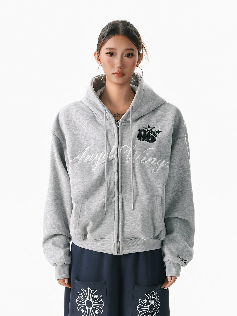 Women's Winter Grey Hooded Fleece-Lined Zip Cardigan for Office Outfits Everyday Work Fall Winter Date Night