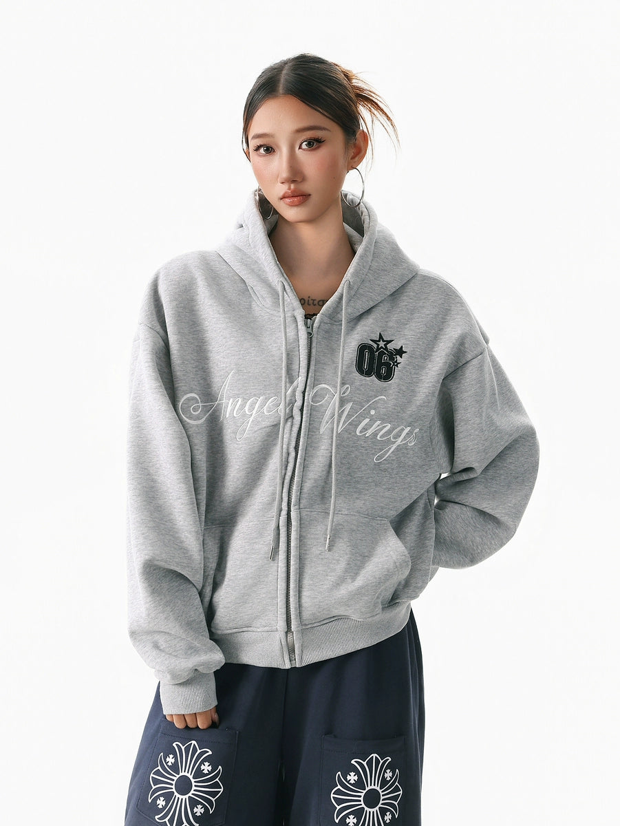 Women's Winter Grey Hooded Fleece-Lined Zip Cardigan for Office Outfits Everyday Work Fall Winter Date Night