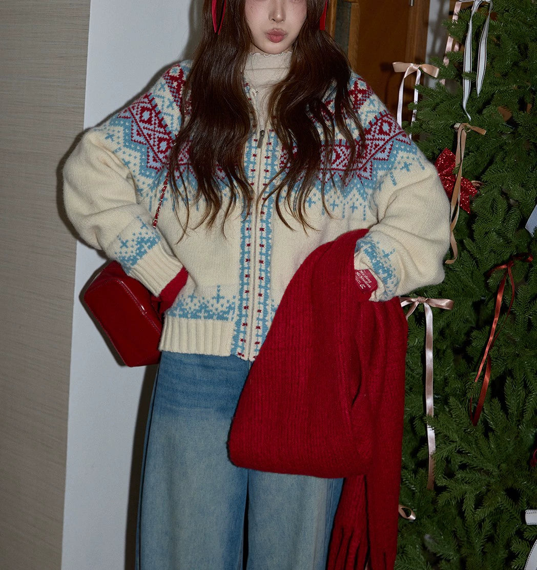 Hooded Fair Isle Christmas Cardigan for Women, Thick Long Sleeve Knit Outerwear for Cozy Holiday Layering