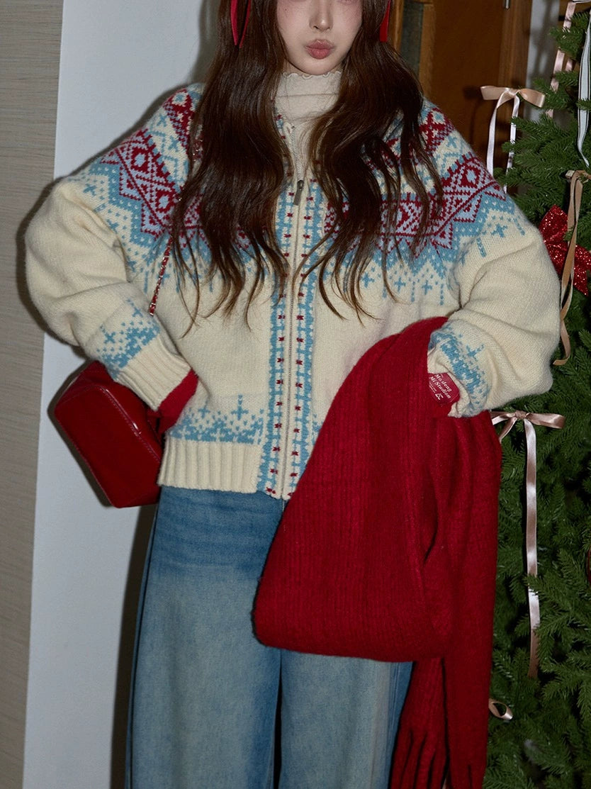 Hooded Fair Isle Christmas Cardigan for Women, Thick Long Sleeve Knit Outerwear for Cozy Holiday Layering