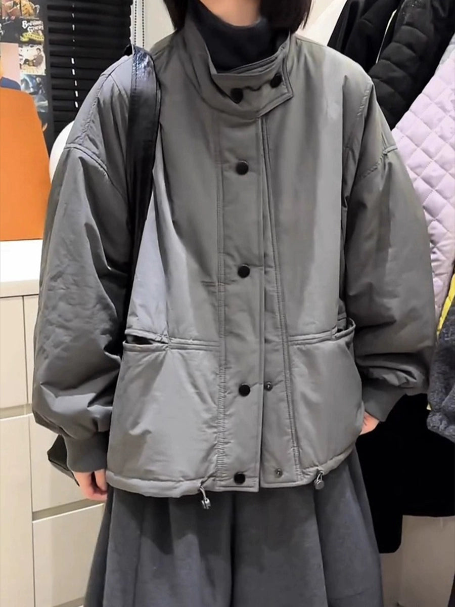 Women's Winter Grey Thickened Fleece-Lined Korean-Style Jacket Casual Coat for Cold Weather Fall Travel Outdoor Holiday