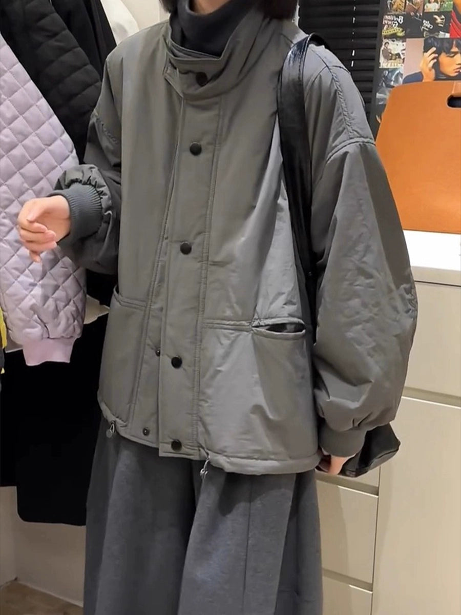 Women's Winter Grey Thickened Fleece-Lined Korean-Style Jacket Casual Coat for Cold Weather Fall Travel Outdoor Holiday
