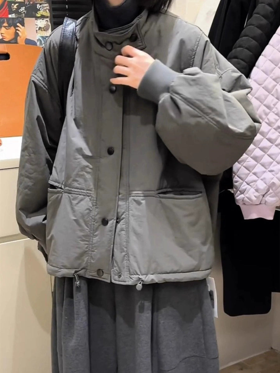 Women's Winter Grey Thickened Fleece-Lined Korean-Style Jacket Casual Coat for Cold Weather Fall Travel Outdoor Holiday