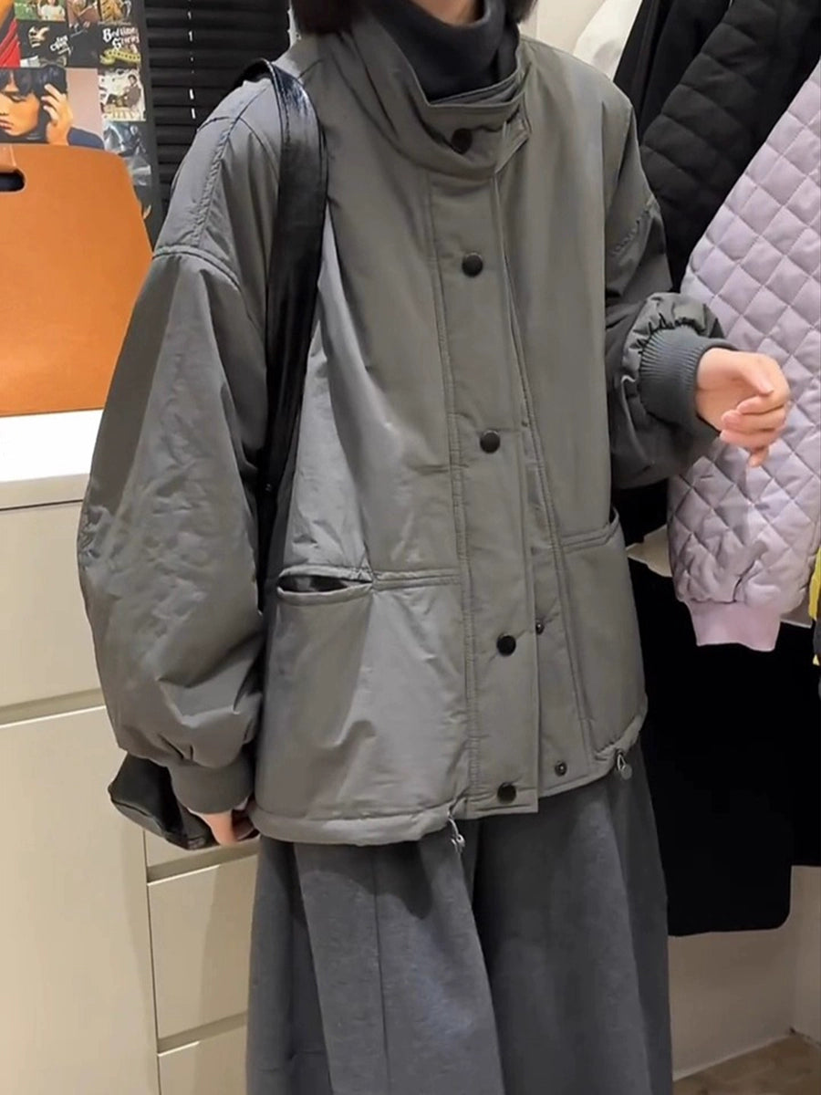 Women's Winter Grey Thickened Fleece-Lined Korean-Style Jacket Casual Coat for Cold Weather Fall Travel Outdoor Holiday