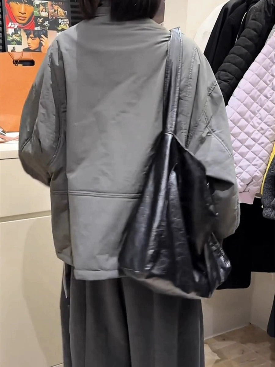 Women's Winter Grey Thickened Fleece-Lined Korean-Style Jacket Casual Coat for Cold Weather Fall Travel Outdoor Holiday