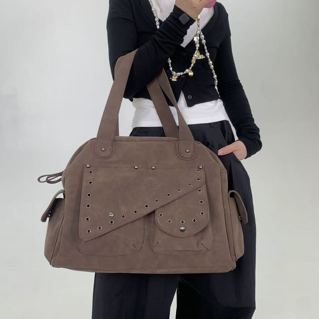 Women's Large-Capacity Y2k Streetwear Frosted Oxidized Suede Retro Tote Bag Shoulder Crossbody Purse Work and Travel Office