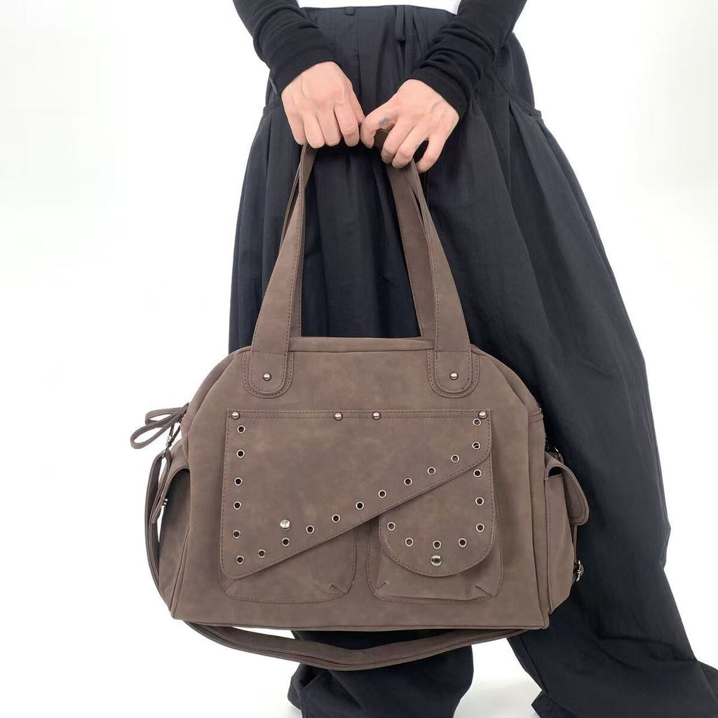 Women's Large-Capacity Y2k Streetwear Frosted Oxidized Suede Retro Tote Bag Shoulder Crossbody Purse Work and Travel Office
