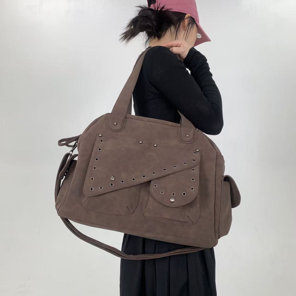 Women's Large-Capacity Y2k Streetwear Frosted Oxidized Suede Retro Tote Bag Shoulder Crossbody Purse Work and Travel Office