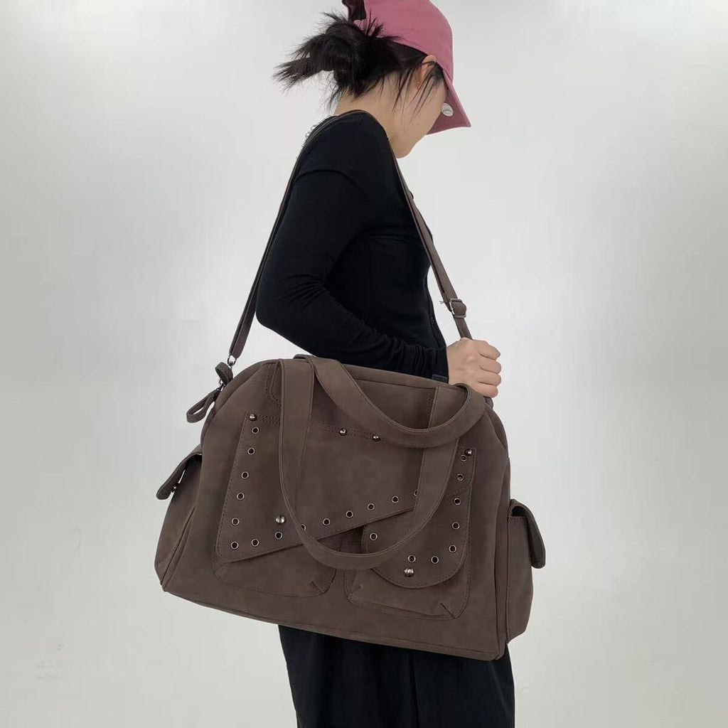 Women's Large-Capacity Y2k Streetwear Frosted Oxidized Suede Retro Tote Bag Shoulder Crossbody Purse Work and Travel Office