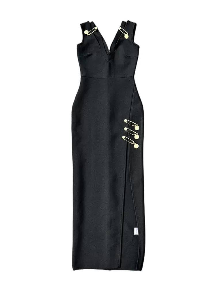 Women's V-neck Knit Slit Slimming Evening Dress Formal Midi Dress Party Dress Formal Party Wedding Guest Dress