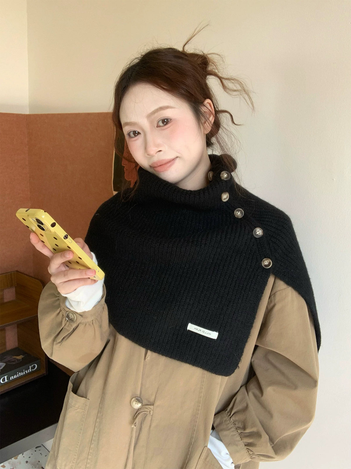 Women's Turtleneck Winter Fleece-Lined Korean-Style Knit Shawl for Office and Travel Evening Fall Gift Holiday Gift