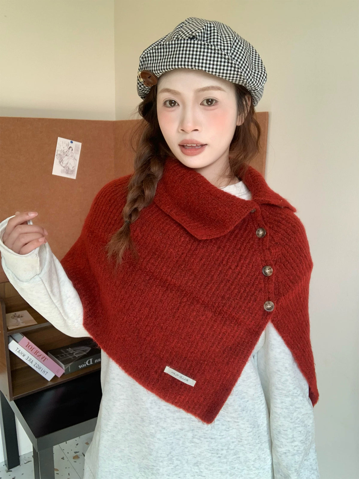 Women's Turtleneck Winter Fleece-Lined Korean-Style Knit Shawl for Office and Travel Evening Fall Gift Holiday Gift