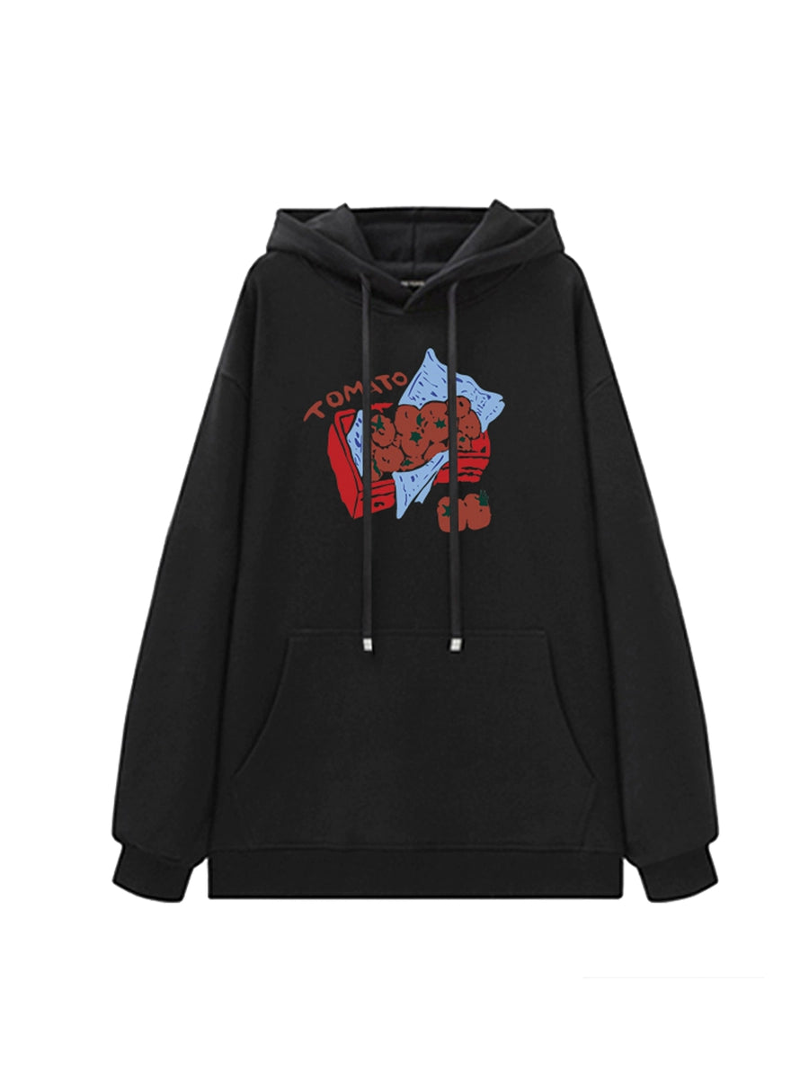 Women's Fall Winter Black Thickened Fleece-lined Plus Size Oversized Slim-fit Casual Hoodie Sweatshirt for Layering in Spring Streetwear Slimming