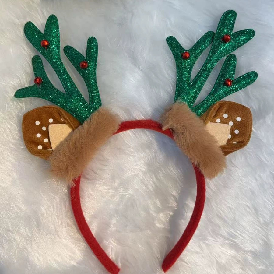 Glitter Bow Reindeer Antler Headband, Sparkly Party Hair Accessory for Holiday Photos