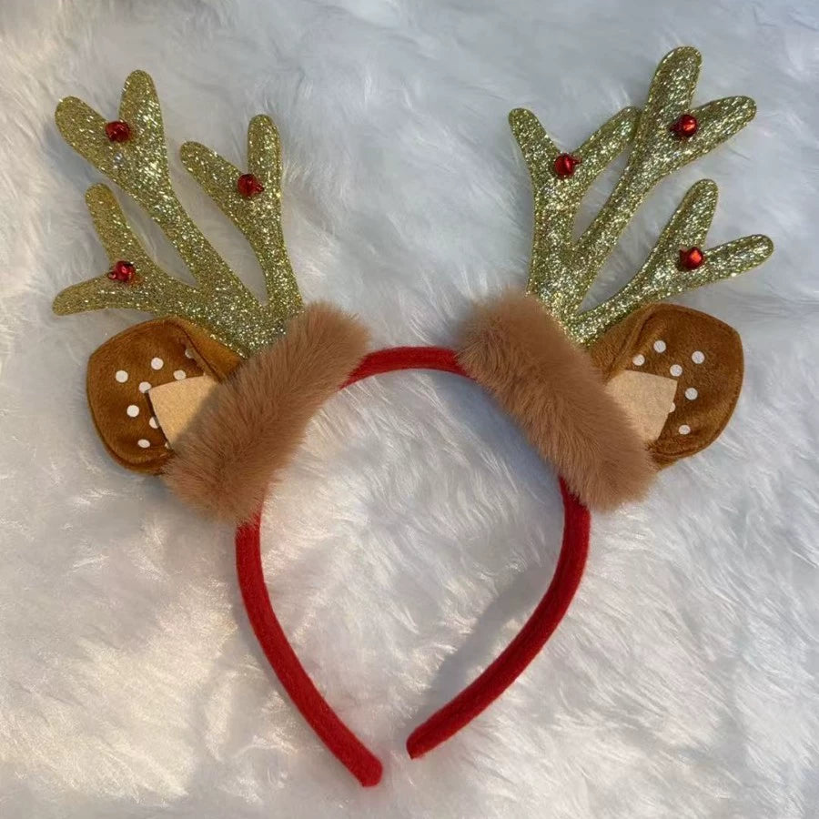 Glitter Bow Reindeer Antler Headband, Sparkly Party Hair Accessory for Holiday Photos