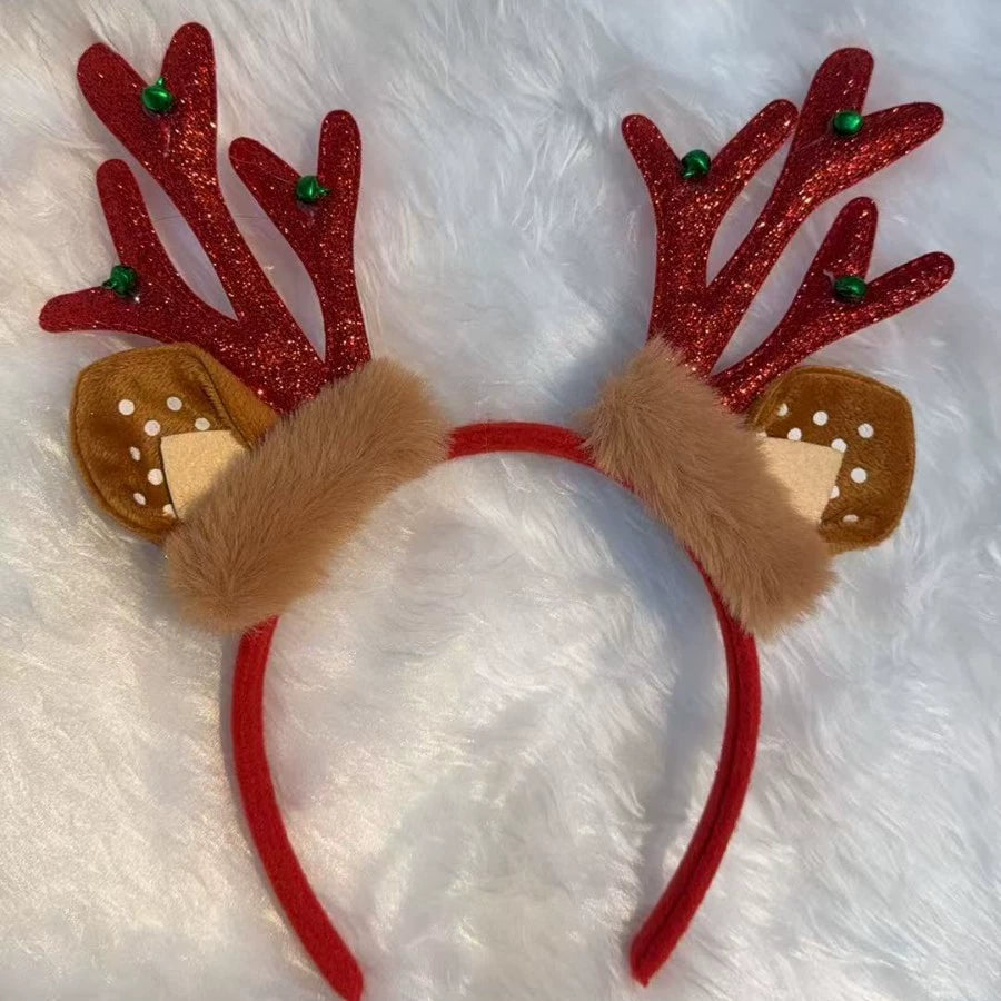 Glitter Bow Reindeer Antler Headband, Sparkly Party Hair Accessory for Holiday Photos