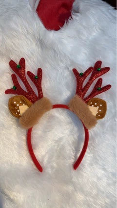 Glitter Bow Reindeer Antler Headband, Sparkly Party Hair Accessory for Holiday Photos