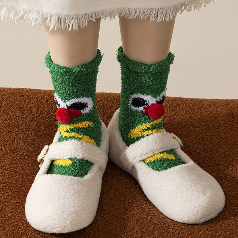 Plush Christmas Floor Socks for Women, Cozy Fuzzy Winter Sleep Socks for Home and Holiday Gifts