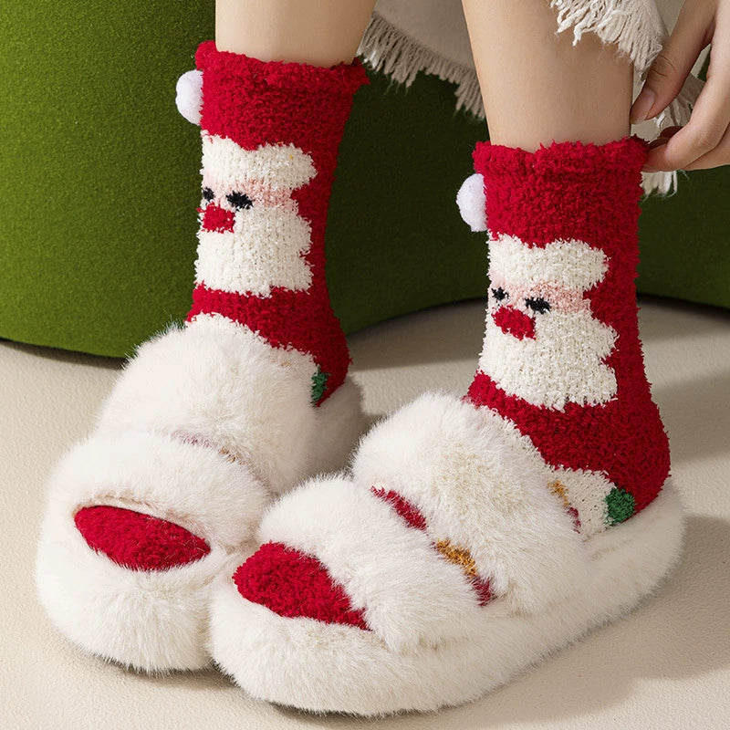 Plush Christmas Floor Socks for Women, Cozy Fuzzy Winter Sleep Socks for Home and Holiday Gifts