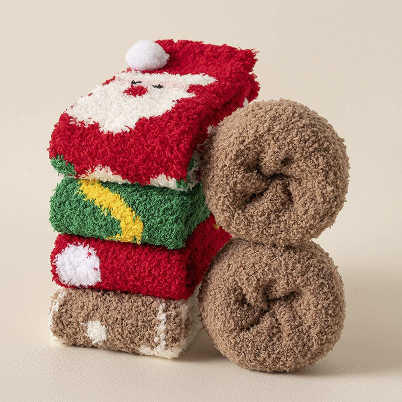 Plush Christmas Floor Socks for Women, Cozy Fuzzy Winter Sleep Socks for Home and Holiday Gifts
