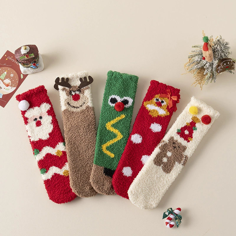 Plush Christmas Floor Socks for Women, Cozy Fuzzy Winter Sleep Socks for Home and Holiday Gifts
