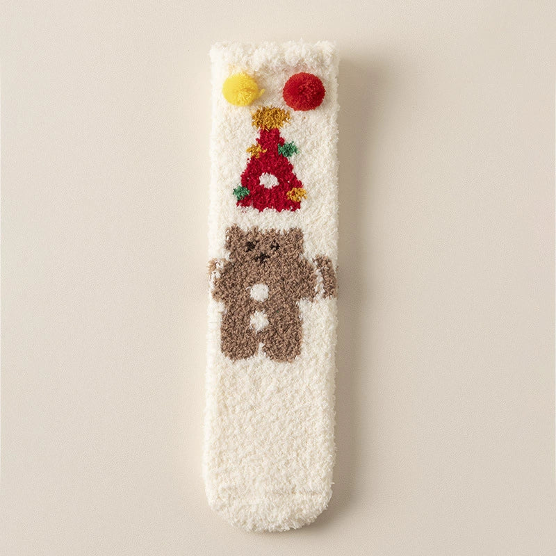 Plush Christmas Floor Socks for Women, Cozy Fuzzy Winter Sleep Socks for Home and Holiday Gifts