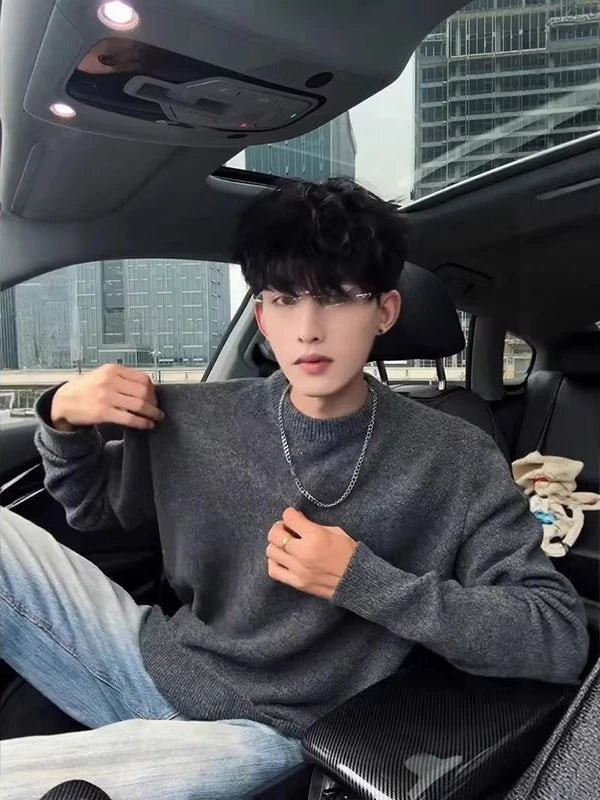 Men's Fall Winter Grey Sweater Knit Pullover Top for Casual Outfits Spring Travel Office Everyday Date Night