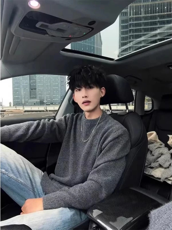 Men's Fall Winter Grey Sweater Knit Pullover Top for Casual Outfits Spring Travel Office Everyday Date Night