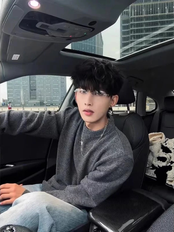 Men's Fall Winter Grey Sweater Knit Pullover Top for Casual Outfits Spring Travel Office Everyday Date Night