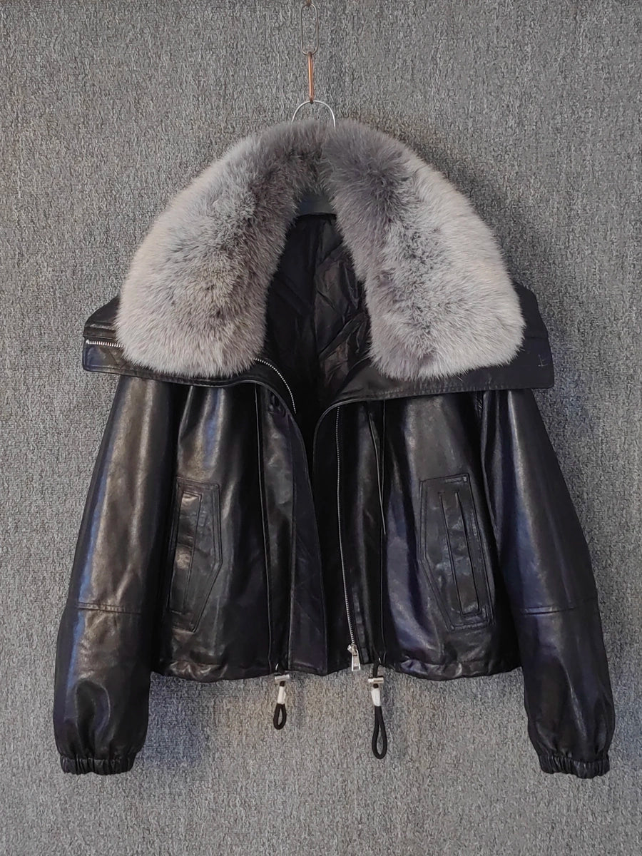 Women's Fur-Collar Winter Leather Fleece-Lined Cropped Jacket Casual Coat Fall for Cold Weather Travel Outdoor Holiday Date Night