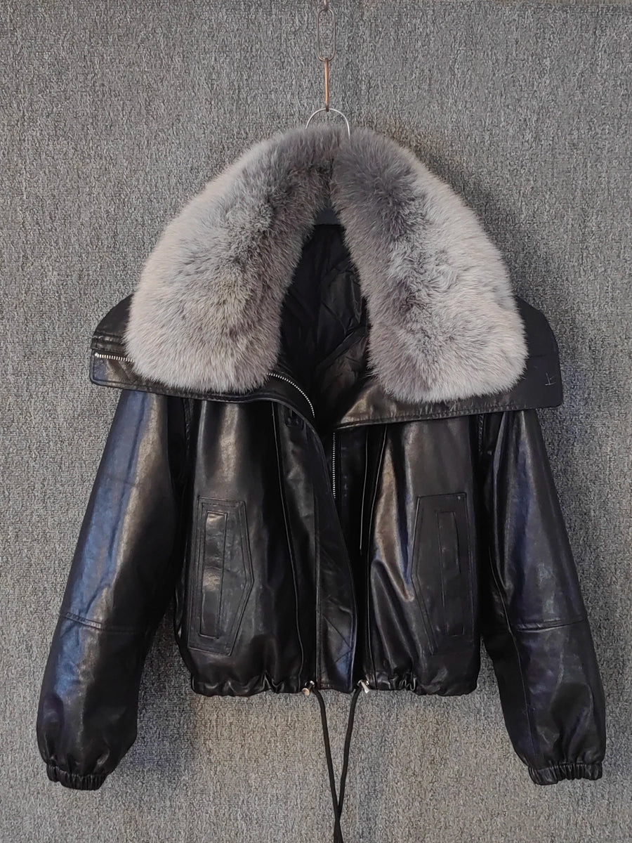 Women's Fur-Collar Winter Leather Fleece-Lined Cropped Jacket Casual Coat Fall for Cold Weather Travel Outdoor Holiday Date Night