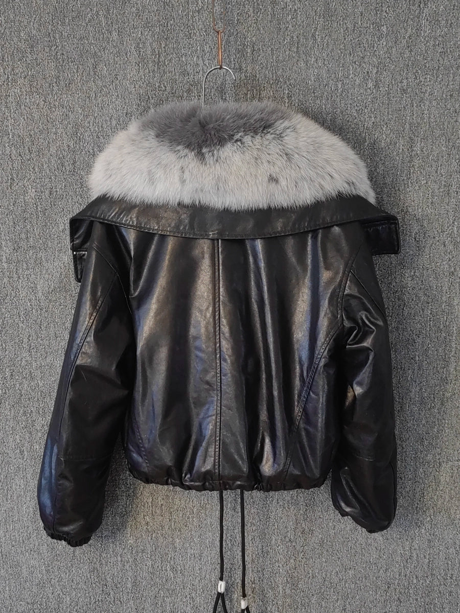 Women's Fur-Collar Winter Leather Fleece-Lined Cropped Jacket Casual Coat Fall for Cold Weather Travel Outdoor Holiday Date Night