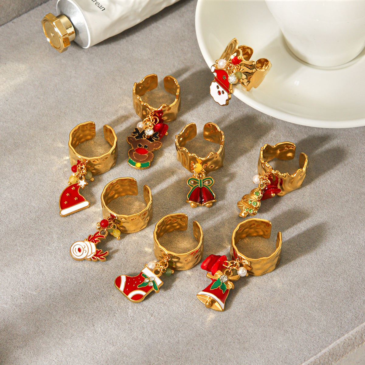 Christmas Ring Set, Snowman, Reindeer and Christmas Tree Rings, 3-Piece Assorted Holiday Party Favor Pack, Stocking Stuffers and Gift Exchange Present for Kids