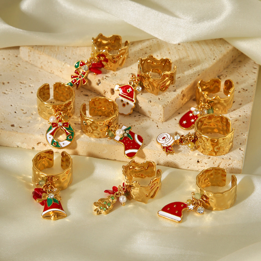Christmas Ring Set, Snowman, Reindeer and Christmas Tree Rings, 3-Piece Assorted Holiday Party Favor Pack, Stocking Stuffers and Gift Exchange Present for Kids