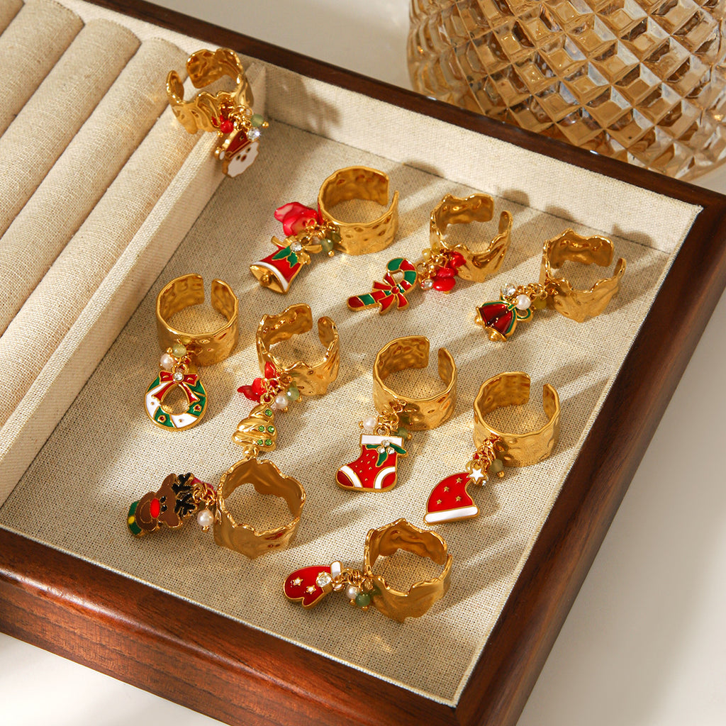 Christmas Ring Set, Snowman, Reindeer and Christmas Tree Rings, 3-Piece Assorted Holiday Party Favor Pack, Stocking Stuffers and Gift Exchange Present for Kids