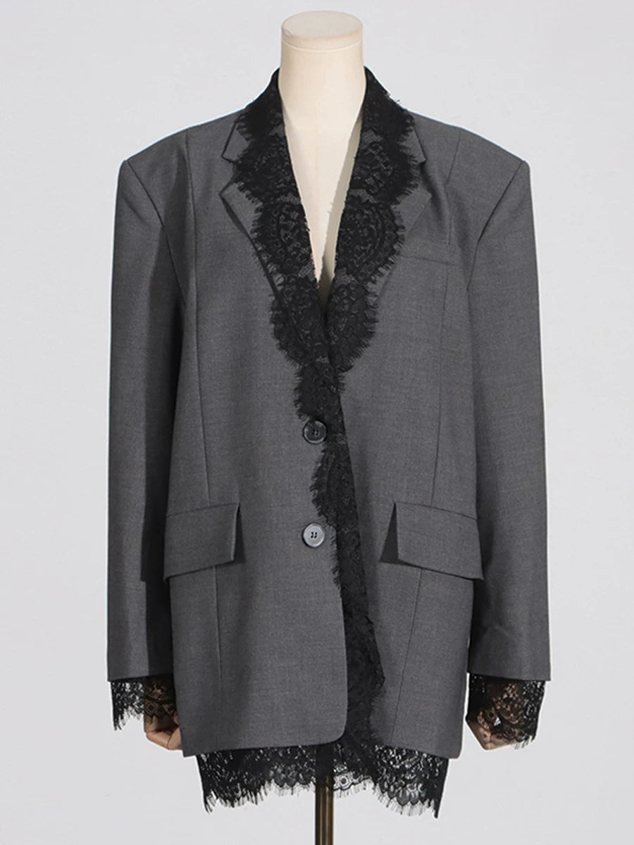 Women's Lace Oversized Long Sleeve French-Inspired Blazer Office Workwear Jacket