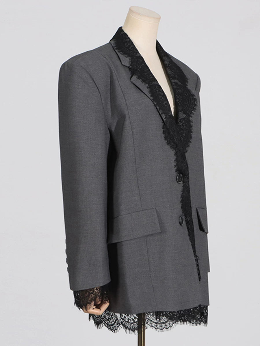 Women's Lace Oversized Long Sleeve French-Inspired Blazer Office Workwear Jacket