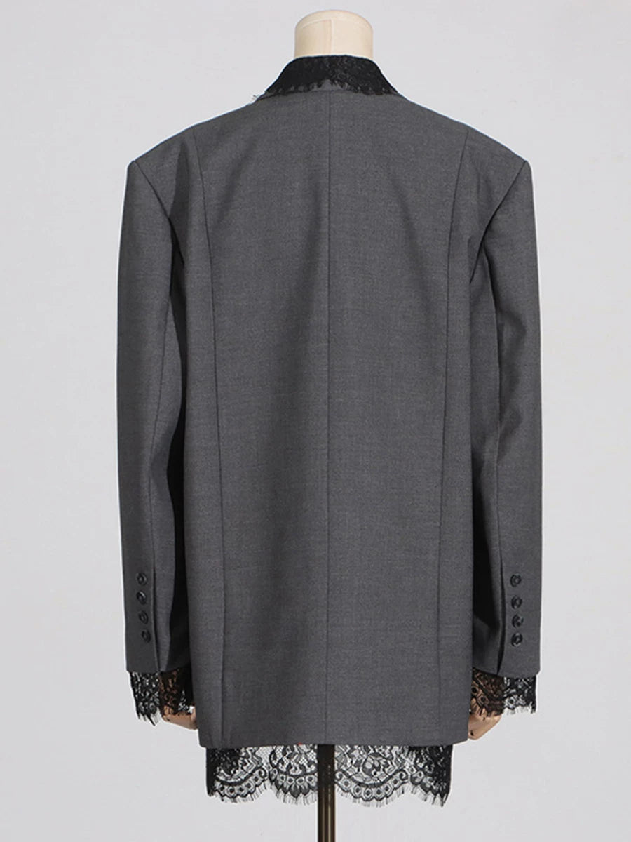 Women's Lace Oversized Long Sleeve French-Inspired Blazer Office Workwear Jacket