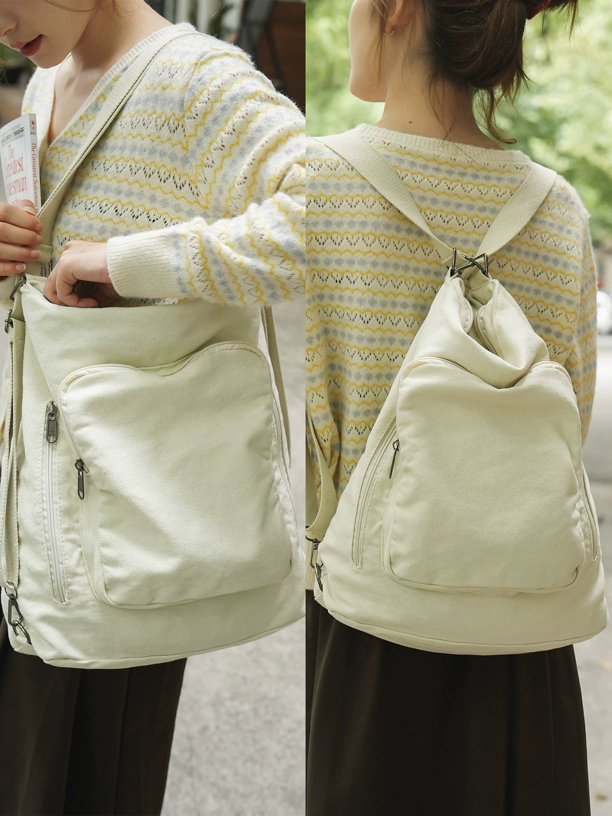 Women's Large-Capacity Canvas Office Workwear Tote Bag Shoulder Crossbody Purse Work and Travel School