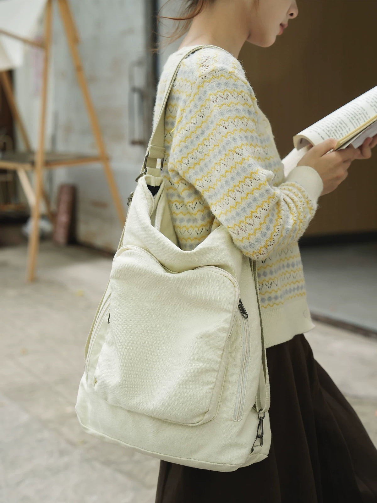 Women's Large-Capacity Canvas Office Workwear Tote Bag Shoulder Crossbody Purse Work and Travel School