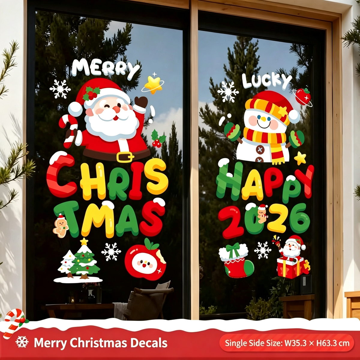 Christmas Static Cling Window Stickers, Removable Holiday Glass Decoration for Storefront and Home
