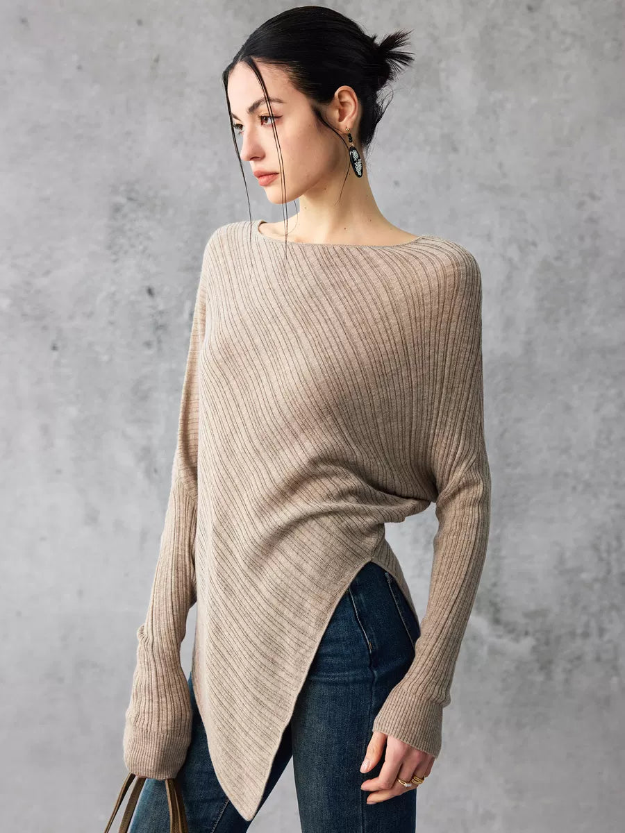 Women's Wool Asymmetric Sweater Knit Pullover Top for Fall Winter Spring Travel Office Everyday Date Night