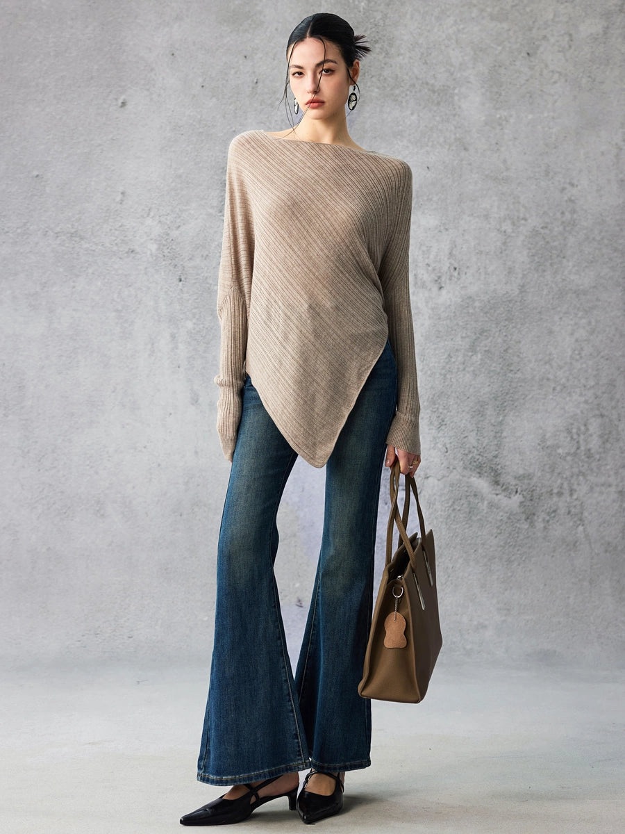 Women's Wool Asymmetric Sweater Knit Pullover Top for Fall Winter Spring Travel Office Everyday Date Night