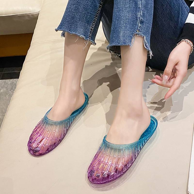 Women Crystal Closed‑Toe Hollow Slides, Non‑Slip Plastic Jelly Mules for Bathroom Home Beach Summer