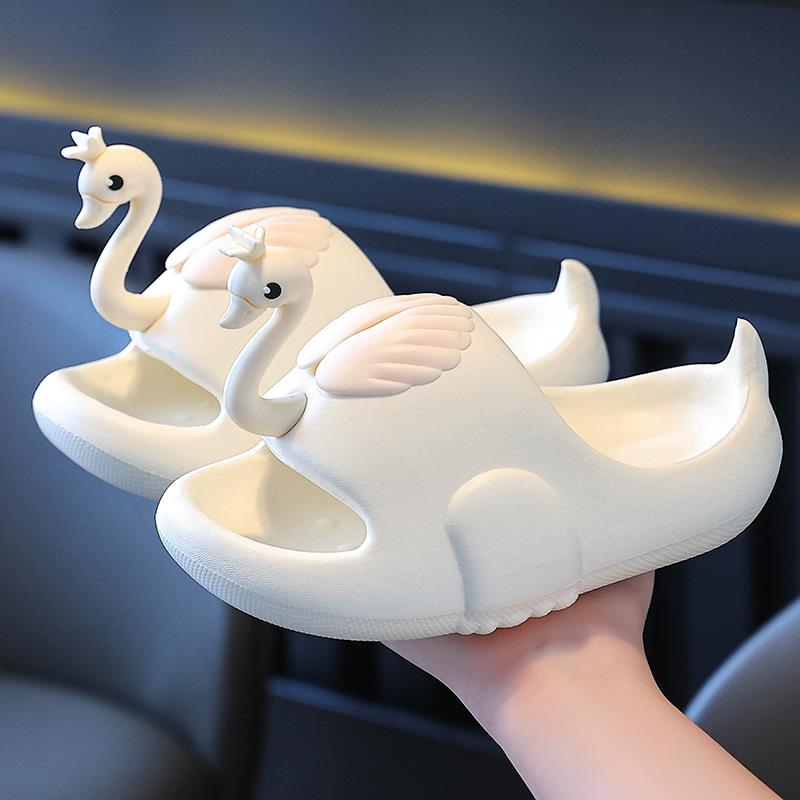 Cute Swan Kids Slippers, Non‑Slip Odor‑Resistant Lightweight Open‑Toe Summer Shower Slides for Boys Girls Toddlers