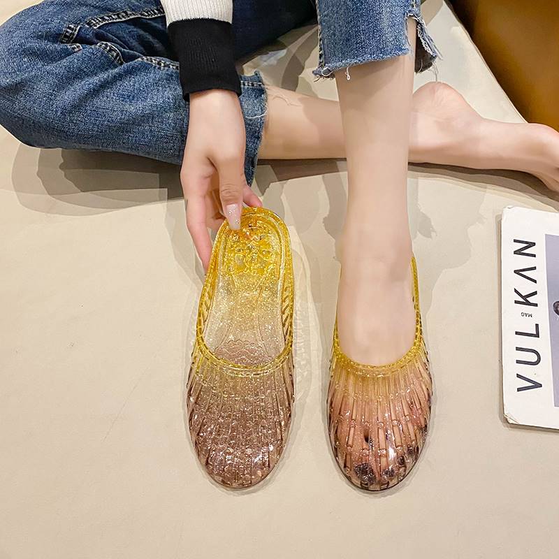 Women Crystal Closed‑Toe Hollow Slides, Non‑Slip Plastic Jelly Mules for Bathroom Home Beach Summer